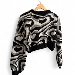 Black and Gray Heart Pattern Sweater